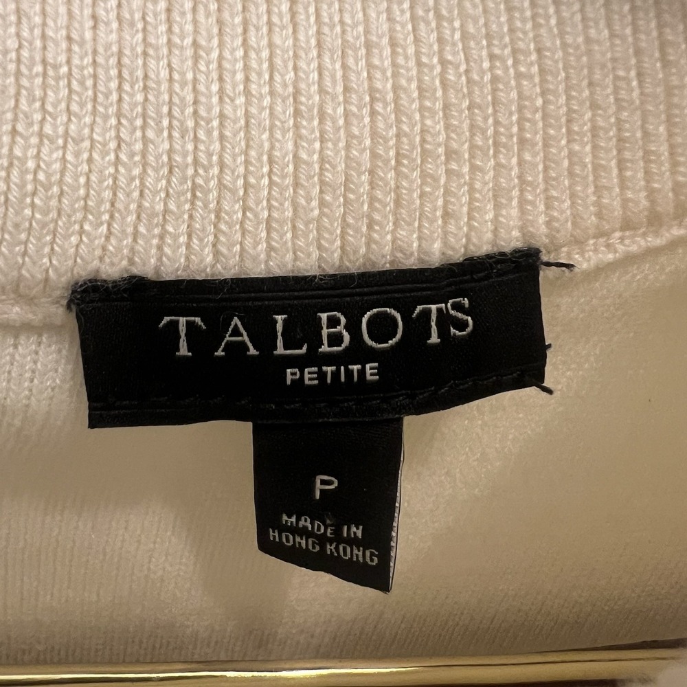 Talbots Jeweled Neckline Short Sleeve Knit Top Rhinestone Glitter Sweater‎ Cream - Picture 8 of 9